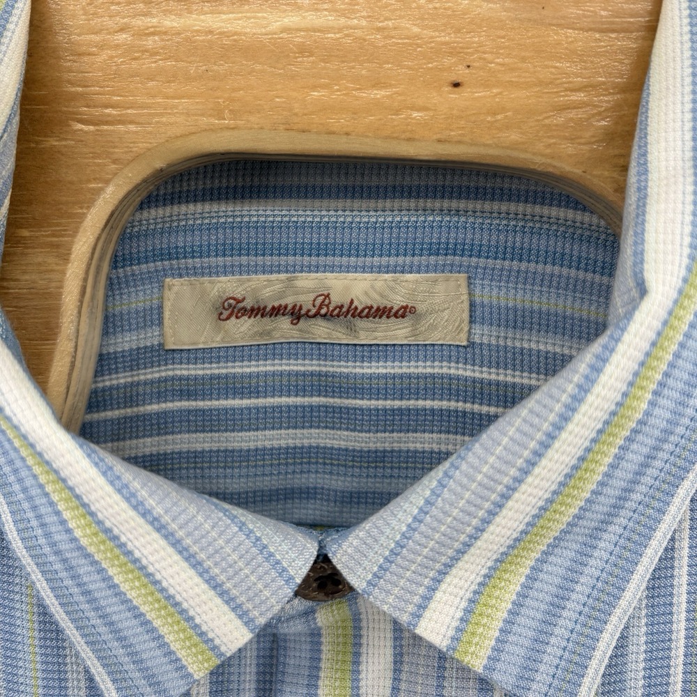 Tommy Bahama Shirt Mens XLarge Blue Yellow Striped 100% Silk Button Up Casual - Picture 3 of 12